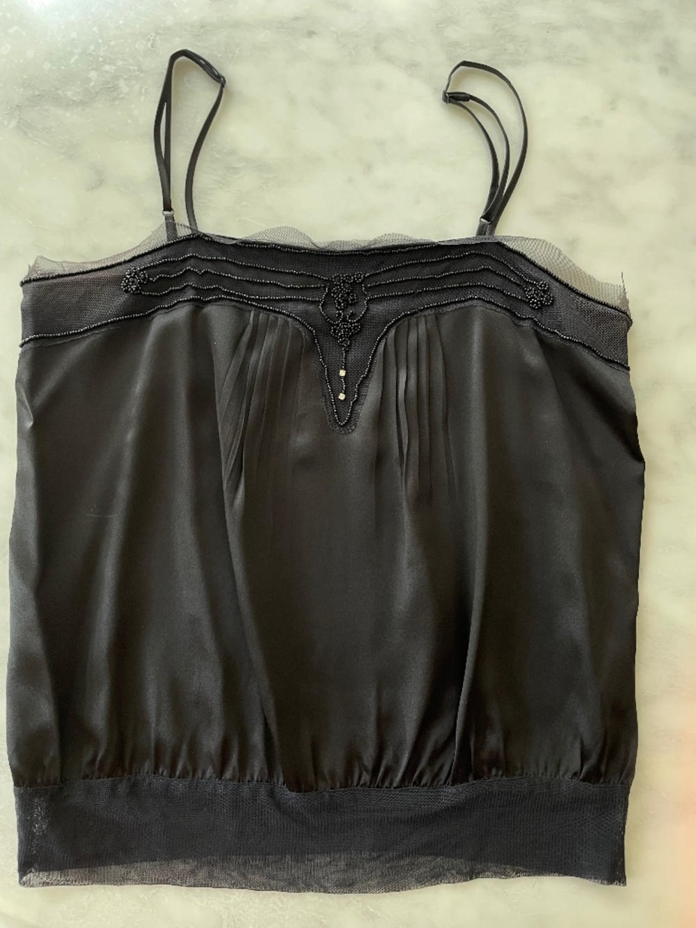 VTG Bel Air Paris 100% Silk Beaded Cami Tank Top Black l size XS